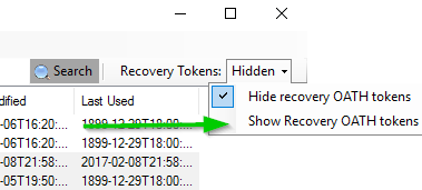 Figure 2: Show Recovery tokens