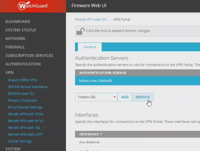 Watchguard remove existing auth